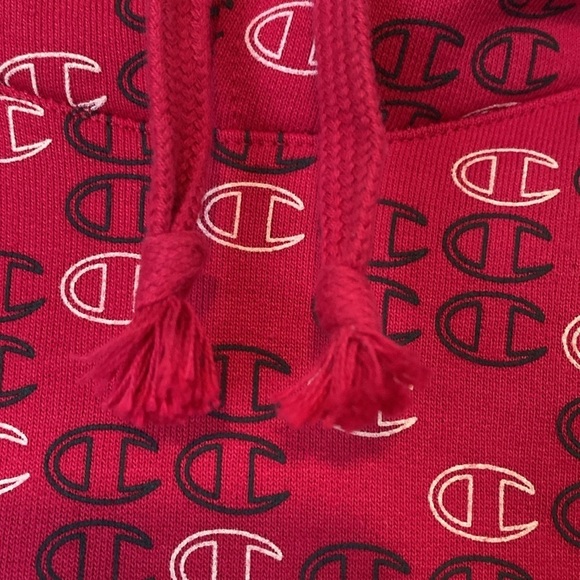 Champion All OverLogo High Neck Sweatshirt Pullover Hoodie Pink Size M - Picture 6 of 9